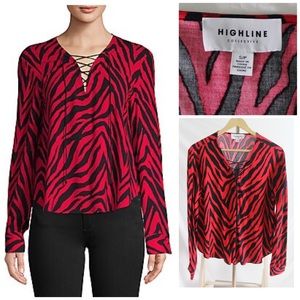 Highline Collective Zebra-Print Lace-Up Red Top S